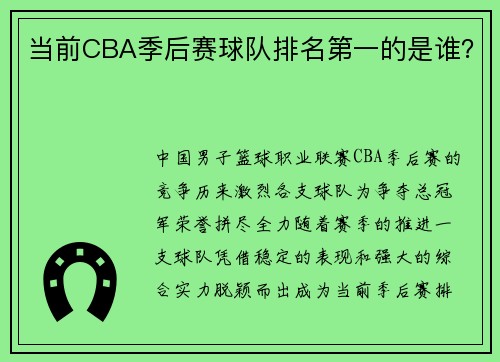 当前CBA季后赛球队排名第一的是谁？
